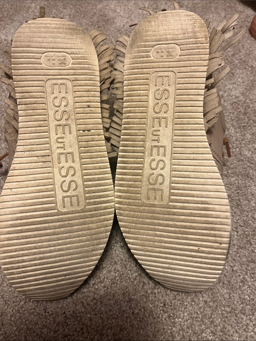 Esseutesse Beige Leather Fringe Sneakers with Gold Accent - Picture 6 of 6